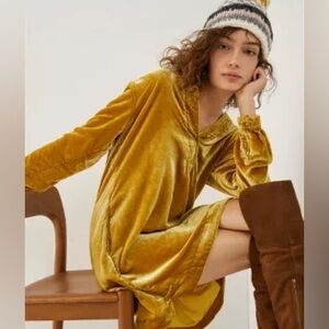 Anthropologie Melody Mustard Yellow Velvet Tunic Dress (L)